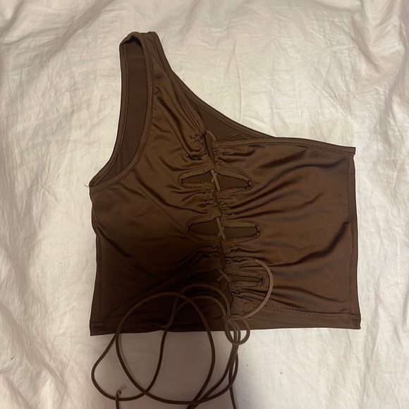 Brown Lace up Crop top - Picture 1 of 1